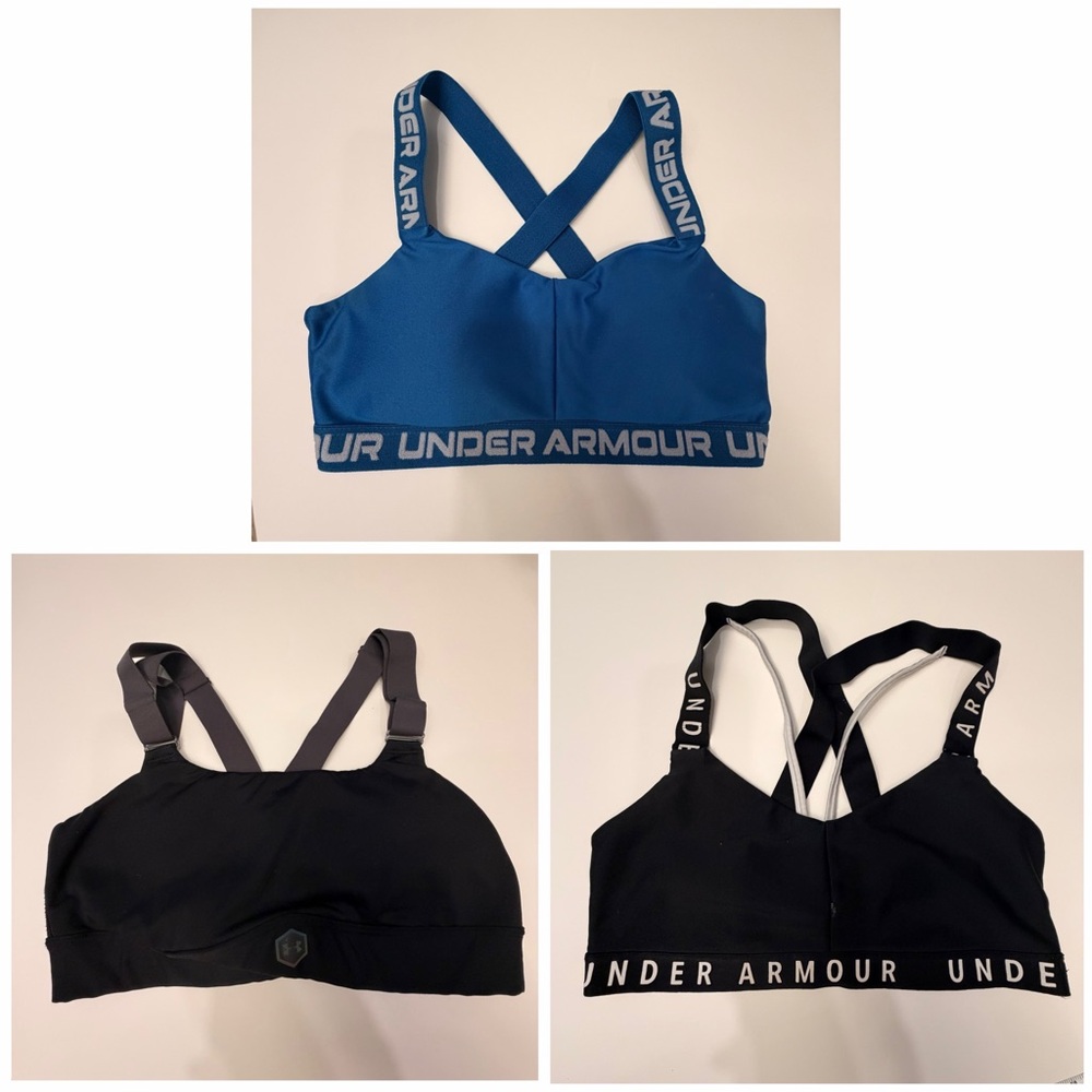 Under Armour Black, Gray and Blue Sports Bra Trio Women's Small Workout Gym Fit